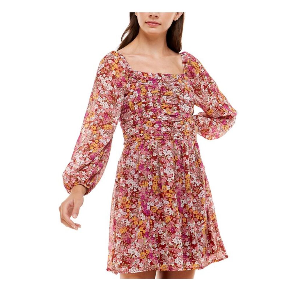 CRYSTAL DOLLS Womens Maroon Bodice Chiffon Lined Long Sleeve Short Dress M